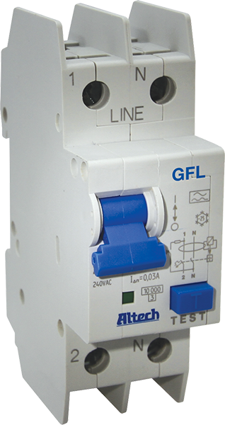 GFL2D050302 - ALTECH - MCCB+EGFP, 5A/240V AC, 30mA,D TRIP, 1POLE+N,50/60Hz, UL489