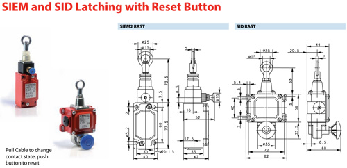 Standard Cable Pull Switches-Latching with Reset